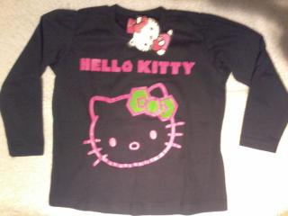 Tričko Hello Kitty (Dívčí bavlněné triko s dlouhým rukávem v černé barvě s velkým obrázkem Hello Kitty.)