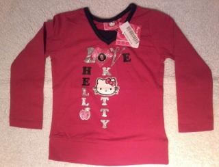 Tričko Hello Kitty (Dívčí bavlněné triko s dlouhým rukávem v červené barvě s velkým obrázkem Hello Kitty.)