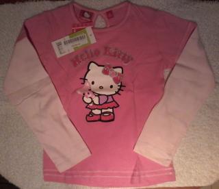 Tričko Hello Kitty (Dívčí bavlněné triko s dlouhým rukávem v růžové barvě s velkým obrázkem Hello Kitty.)
