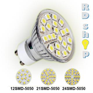 LED žárovka GU10 SMD 21 5050 230V 3W studená bílá (LED GU10)