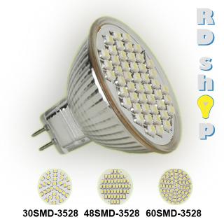 LED žárovka MR16 SMD 48 3528 12V 2,4W studená bílá (LED MR16)