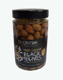 Mini černé olivy KORONEIKI z Kréty s peckou v nálevu 380 g