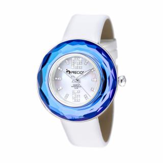 Hodinky Crystal Time Premium s českým křišťálem Preciosa - bílý řemínek, modré