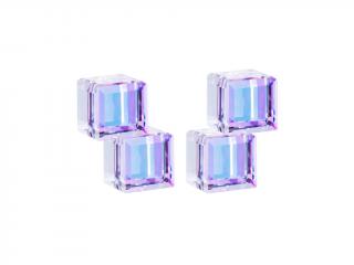 Náušnice Crystal Cubes z chirurgické oceli, kostky s křišťálem Preciosa, fialové
