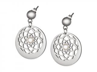 Náušnice z chirurgické oceli Flower of Love s pravou říční perlou - stříbrné