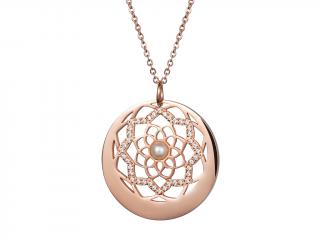 Přívěsek z chirurgické oceli Flower of Love s pravou říční perlou Preciosa, růžový