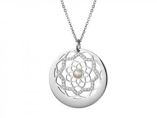 Přívěsek z chirurgické oceli Flower of Love s pravou říční perlou Preciosa, stříbrný