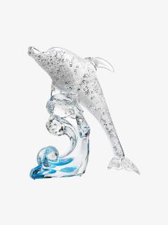 Skleněná figurka Bílý delfín vysypaná českým křišťálem Preciosa