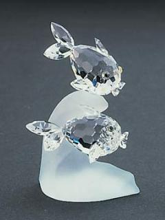 Skleněná figurka Rybky na vlně z českého křišťálu Preciosa, krystal