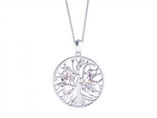 Stříbrný přívěsek Tree of Life, strom života, motýli s křišťálem Preciosa
