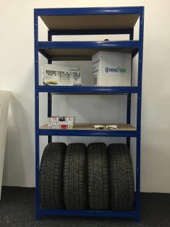Regál na pneumatiky 2100x900x500 modrý (4 x 200mm, 5 polic)