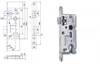Zámek zadlabací , K 105 P-L HOBES (Zámek zadlabací na vložku FAB rozteč 72mm,zádlab 60mm,čelo 20mm )