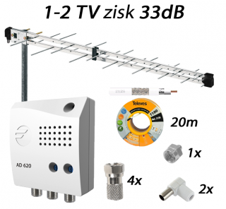 Anténní sestava pro 1-2 TV zisk 33 dB