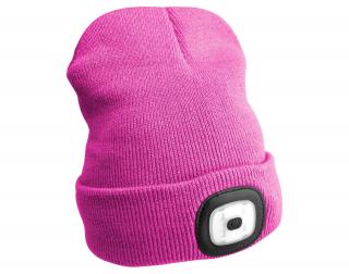 Čepice s čelovkou 180lm, nabíjecí, USB, univerzální velikost, bavlna/PE, růžová SIXTOL