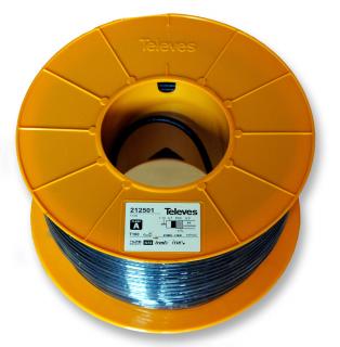 Koaxiální kabel Televes 212501 6,6mm, černý, PE, vnitřní vodič 1,13mm Cu, opletení Al, balení 100m