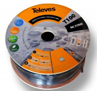 Koaxiální kabel Televes 212502 6,6mm, černý, PE, vnitřní vodič 1,13mm Cu, opletení Al, balení 250m
