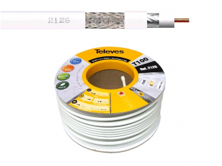 Koaxiální kabel Televes 2126 6,6mm, bílý, PVC, vnitřní vodič 1,13mm Cu, opletení Al, balení 100m