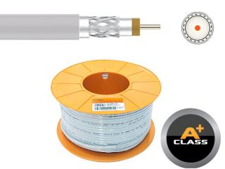 Koaxiální kabel Televes 413601, ClassA+, 6,7mm, bílý, PVC, vnitř. vodič 1,02mm Cu, opletení AL, 100m