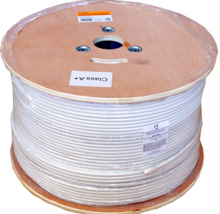 Koaxiální kabel Televes 413603 ClassA+, 6,7mm, bílý, PVC, vnitř. vodič 1,02mm Cu, opletení Al, balení 500m