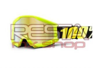 100% brýle motokrosové Strata Neon Yellow - zlatá zrcadlová skla