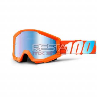 100% brýle motokrosové Strata Orange - modrá zrcadlová skla