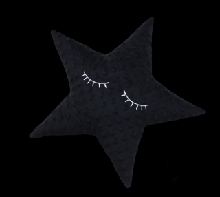 Polštářek hvězdička minky černá  s očima -36 cm