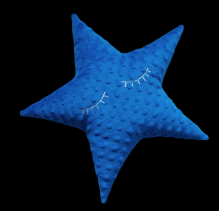 Polštářek hvězdička minky modrá s očima -36 cm
