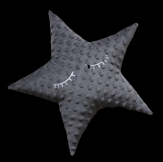 Polštářek hvězdička minky  šedá s očima -36 cm  SMOKED