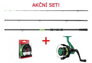 Akční feederový set Wasabi 330cm + naviják + vlasec!