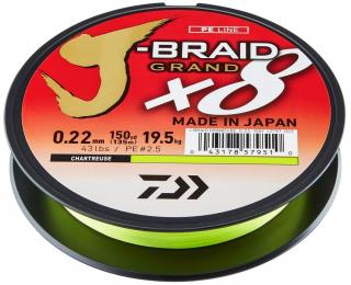 Splétaná Šňůra Daiwa J-Braid Grand X8E 135m - Žlutá Průměr a návin: 135m/0,06mm