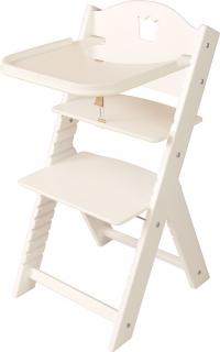 Dětská dřevěná jídelní židlička Sedees bílá - bílá s korunkou