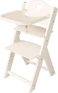Dětská dřevěná jídelní židlička Sedees bílá - bílá se srdíčkem