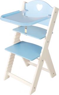 Dětská dřevěná jídelní židlička Sedees bílá - modrá se srdíčkem