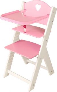 Dětská dřevěná jídelní židlička Sedees bílá - růžová se srdíčkem