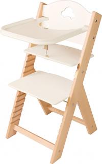 Dětská dřevěná jídelní židlička Sedees - bílá s autíčkem