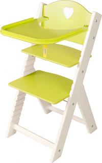 Dětská dřevěná jídelní židlička Sedees bílá - zelená se srdíčkem