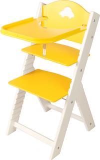 Dětská dřevěná jídelní židlička Sedees bílá - žlutá s autíčkem
