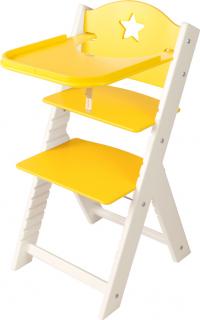 Dětská dřevěná jídelní židlička Sedees bílá - žlutá s hvězdičkou