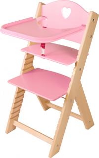 Dětská dřevěná jídelní židlička Sedees - růžová se srdíčkem