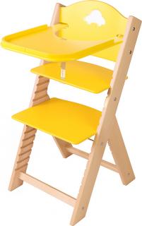 Dětská dřevěná jídelní židlička Sedees - žlutá s autíčkem