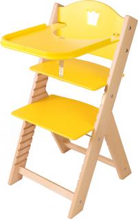 Dětská dřevěná jídelní židlička Sedees - žlutá s korunkou