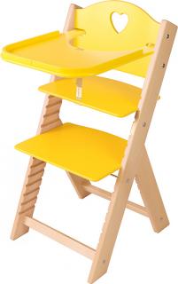 Dětská dřevěná jídelní židlička Sedees - žlutá se srdíčkem