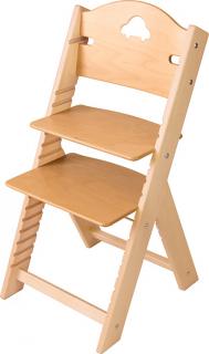 Dětská dřevěná rostoucí židle Sedees – bez povrchové úpravy s autíčkem