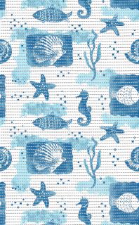 4035 Aquamat - pěnová předložka - mořské vzory (š 65 cm) Barva: modrá, šíře: 65 cm x 1500 cm