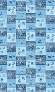 497 Aquamat 497 - pěnová předložka - hvězdice, lastury, škeble ve čtvercích (š 65 cm) Barva: modrá, šíře: 65 cm x 1500 cm