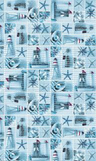 Aquamat 593 - pěnová předložka - hvězdice, perla, maják ks Barva: modrá, šíře: 65 cm x 100 cm