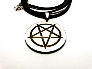 HeLLTag - náhrdelník - Pentagram Leather - CT Silver