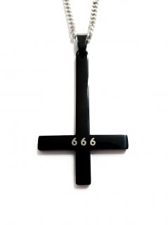 Náhrdelník - Obrácený kříž - 666 - Black - 316L