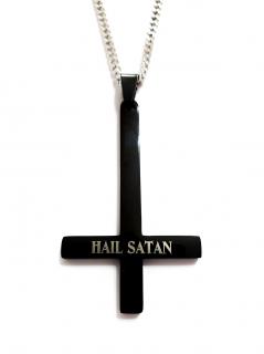 Náhrdelník - Obrácený kříž - Hail Satan - Black - 316L