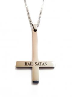 Náhrdelník - Obrácený kříž - Hail Satan - Silver - 316L